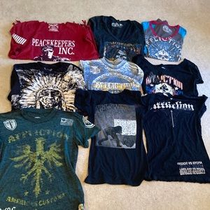 Lot of Affliction, Grunt style, California culture tee shirts womens